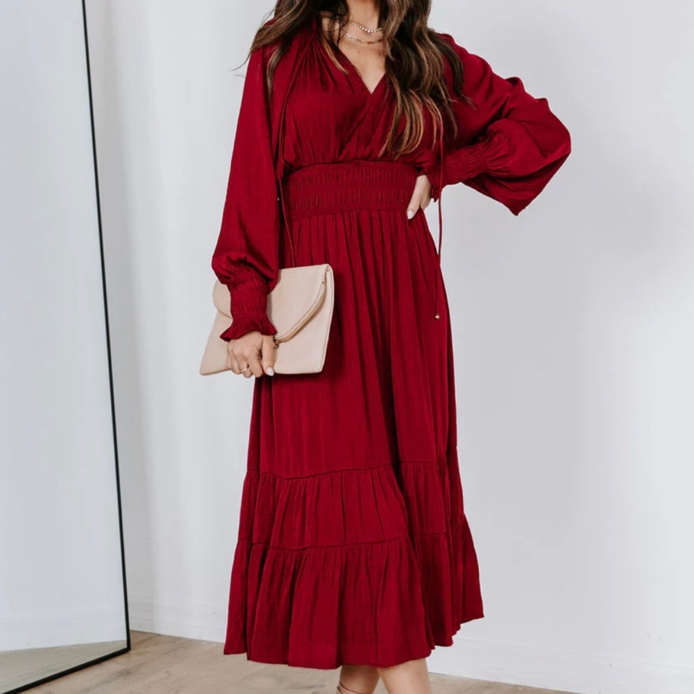 NWT Vici brand ROBBIE SATIN MIDI DRESS - BURGUNDY XL